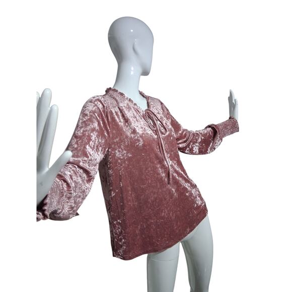 Mystree Crushed Velvet Smocked Women's size Medium Casual Career Peasant Top - Picture 9 of 15